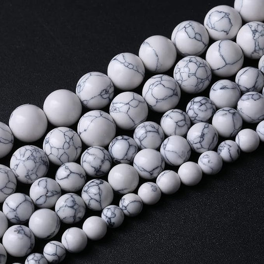90pcs 4mm Natural Stone Beads White Turquoise Gemstone Round Loose Beads for Jewelry Making Crystal Energy Stone Healing Power DIY Bracelets (4mm, White Turquoise)