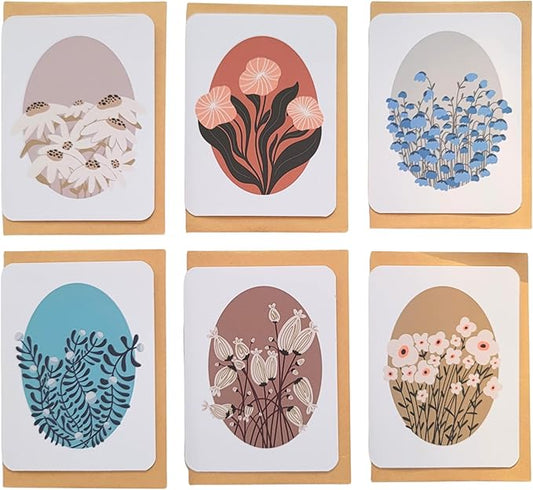 Handmade Floral Note Card Set: Pastel Flower Art, Blank Stationery, Set of 6