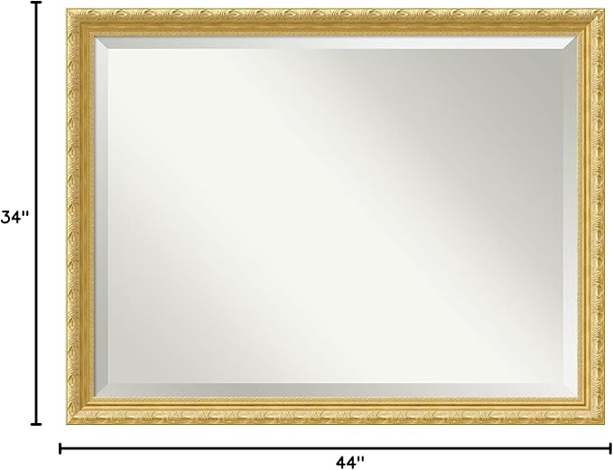 Amanti Art Gold Wall Mirror 34x44 Versailles Gold Rectangle Bathroom Mirror for Wall Decor Living Room, X-Large Traditional Wood Frame, Hangs Horizonally and Vertically, Bathroom Decor, Beveled Edge