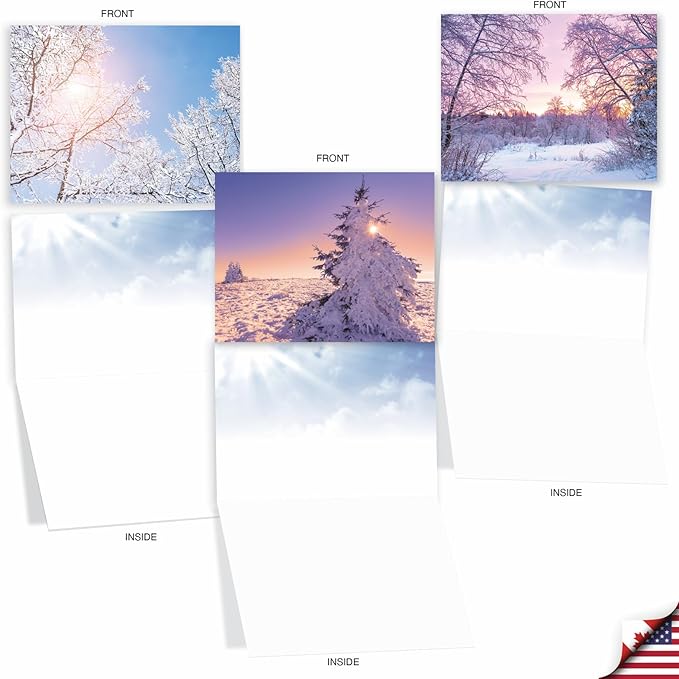 The Best Card Company - 20 Landscape Nature Note Cards Blank (4 x 5.12 Inch) (10 Designs, 2 Each) - Winter Sunrise AM6655OCB-B2x10