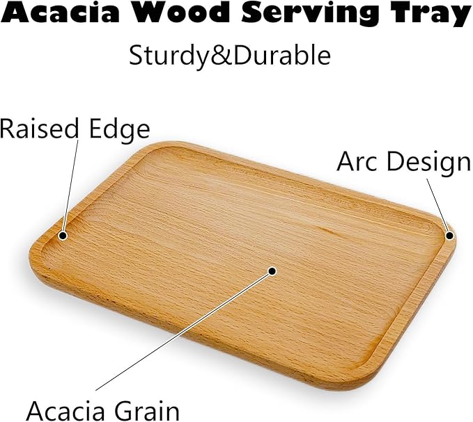 2 Pack Solid Wood Serving Platters and Trays of Natural with Edge,Rectangular Avoid Sliding and Spilling Food (Wood 10x7Inch)