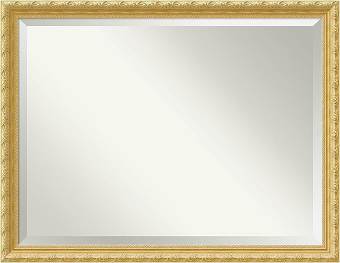Amanti Art Gold Wall Mirror 34x44 Versailles Gold Rectangle Bathroom Mirror for Wall Decor Living Room, X-Large Traditional Wood Frame, Hangs Horizonally and Vertically, Bathroom Decor, Beveled Edge