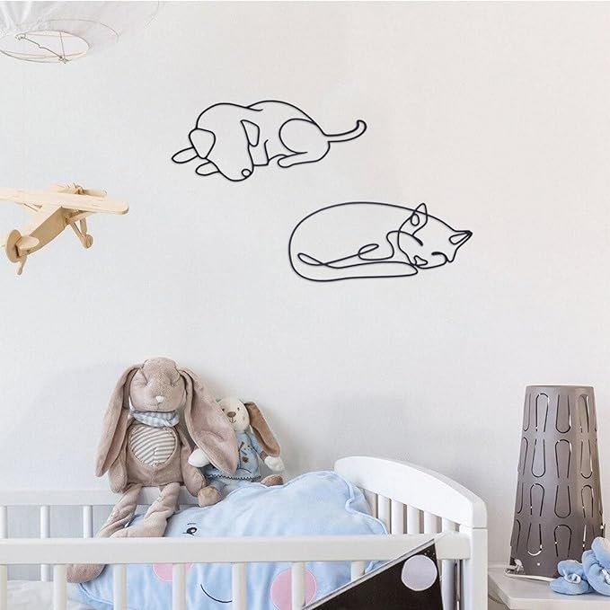 TYLCC Black Metal Dog Wall Decor Minimalist Abstract Dog Wall Art Line Drawing Art for Living Room Bedroom Decorations (Sleeping)