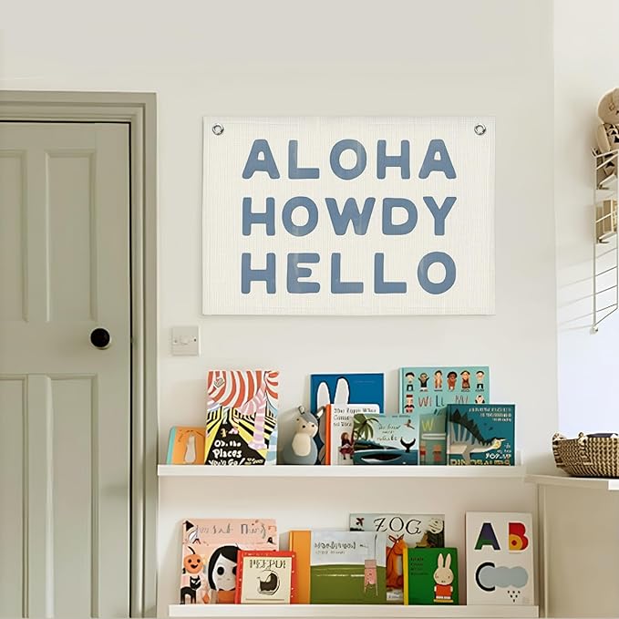 Lacama Aloha Howdy Hello Linen Hanging Banner Flag，Trendy Preppy Linen Hanging，Coastal Cowgirl Decor，Gifts for Teen Girls，Beach Coastal Cowgirl Decor for Dorm Wall Decor Living Room 30x20