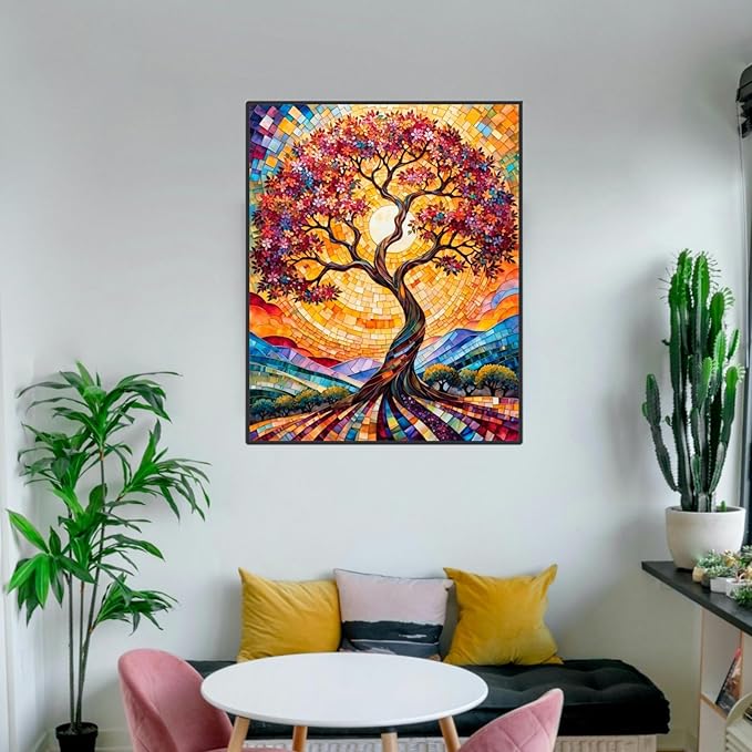 ldazao Tree of Life Abstract Paint by Numbers Kit for Adults Stained Glass Paint-by-Number Kits On Canvas Without Frame DIY Adult Trees Oil Painting for Gift Home Wall Decor 16 X 20 Inch