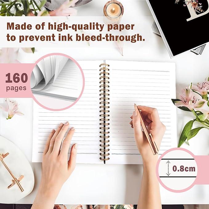 Lacama Cute Initial Letter B School Notebook Journal, Aesthetic Wildflower Personalized Black Spiral Notebook, School Supplies, Customized Monogrammed Gifts, Birthday Gifts for Women, Office Supplies