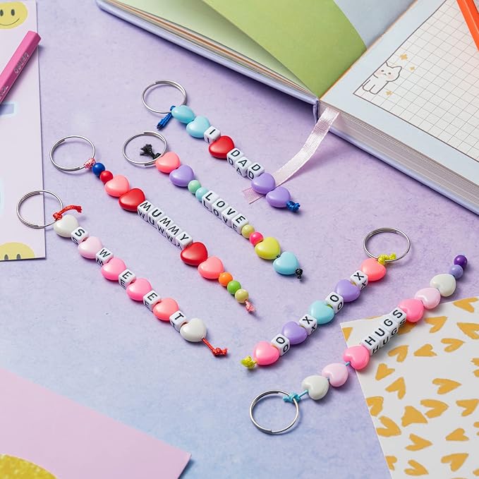 WATINC 286Pcs DIY Keychain Making Crafts Kits Adjustable Letter Heart Shape 6mm Pony Transparent Beads Key Ring Bag Charm Bracelet Supplies Jewelry Accessories Holiday Party Favor for Women Men