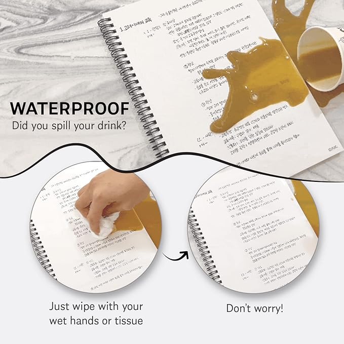 GAK. Stone Paper Notebook | No Lines Spiral Notebook Waterproof Sheet Aesthetic Journal for Note Taking | Notebooks for Work & Aesthetic School Supplies | Large Size, Black (7.2”x10.1”, 50 sheets)