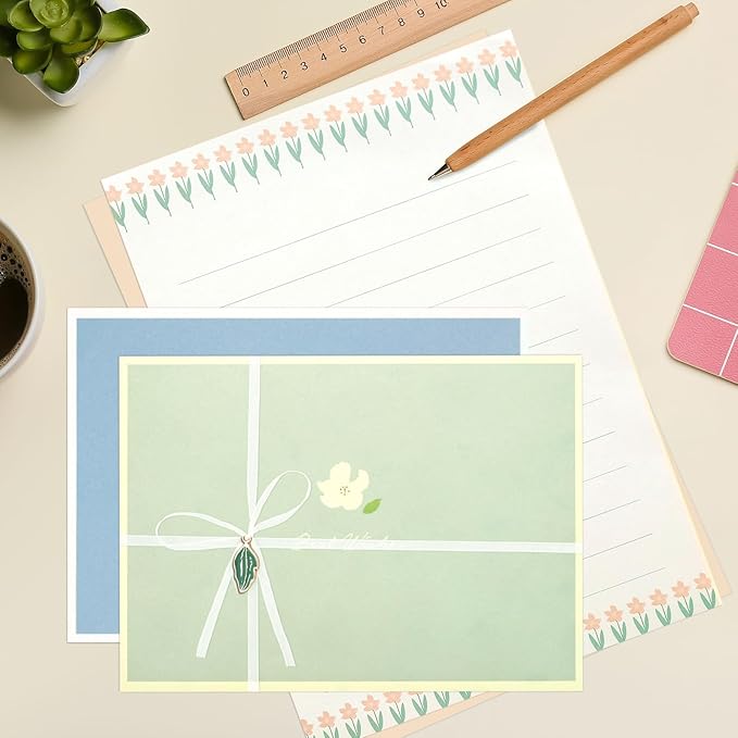 48 PCS Stationery Paper and Envelopes Set,Cute Floral Stationary Set for Writing Letters,Double Sided Printing,Letter Writing Kit