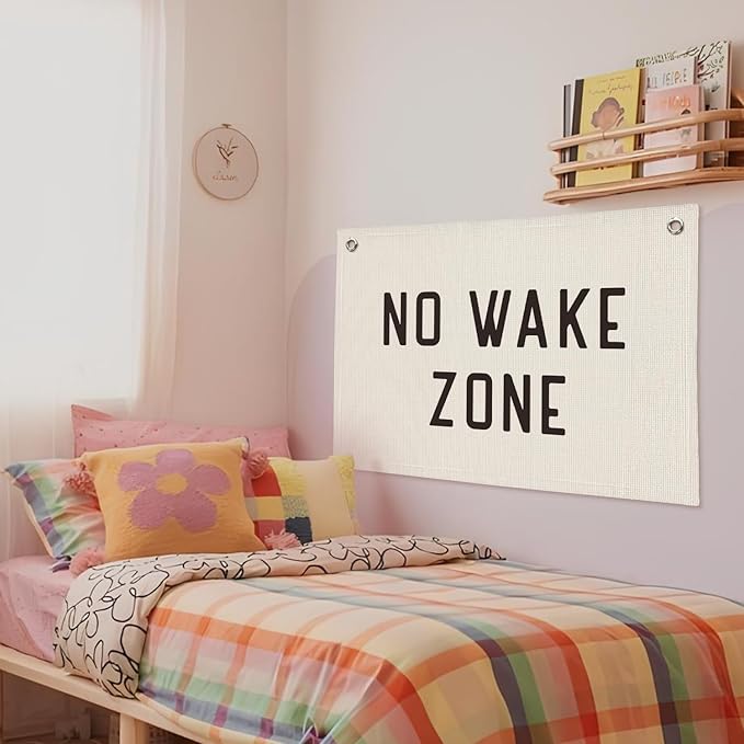 No Wake Zone Surf Nursery Playroom Decor, Coastal Beach Linen Banner Wall Hanging Banner Flag, Boys Room Decor, Surf Decor 20x30 Inch