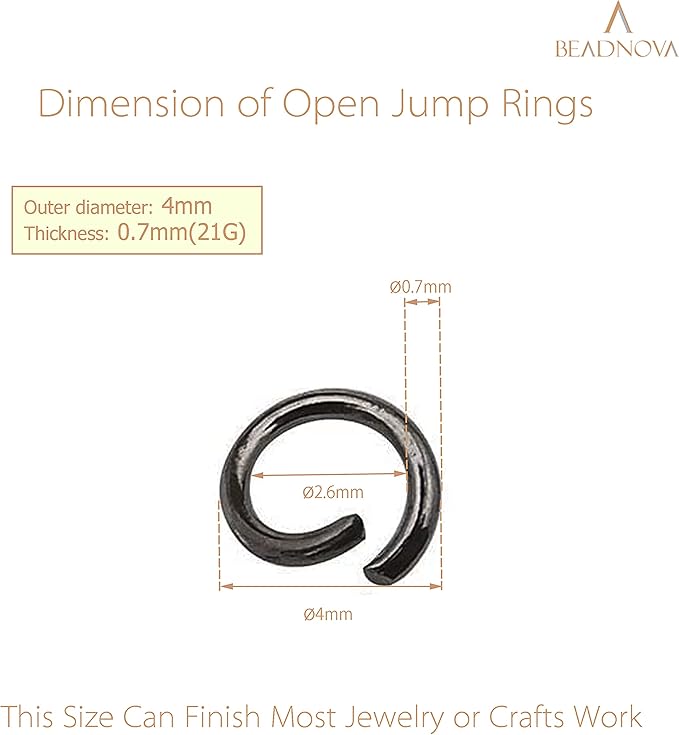 BEADNOVA 4mm Gun Black Jump Rings for Jewelry Making Open Jump Rings for Keychains and Necklace Repair (300Pcs)