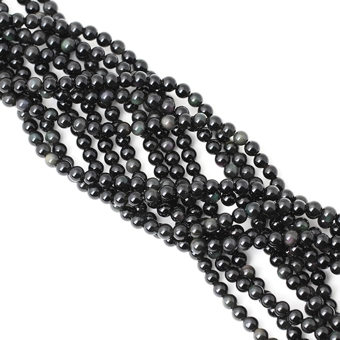 60PCS 6mm Natural Black Obsidian Gemstone Round Loose Beads Crystal Energy Stone Healing Power for DIY Jewelry Making 1 Strand 15"