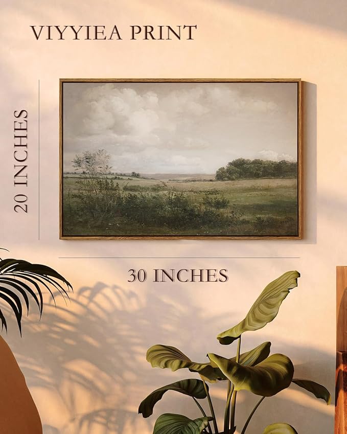 VIYYIEA Vintage Landscape Large Framed Wall Art, Nature Wilderness Scenery Paintings Decor Aesthetic, 20x30 Inch Canvas Print Artwork, Retro Farm Landscape Wall Pictures for Bedroom Living Room