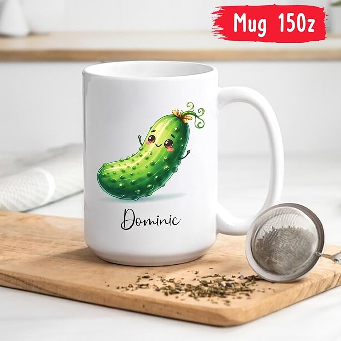 Personalized Cucumber Coffee Mug Gift For Cucumber Lover Birthday, Customized Name Cucumber Ceramic Cups, Vegetable Enthusiast's Mugs, Cucumber Fruit Travel Porcelain Cup 11oz 15oz, Cucumber Gift