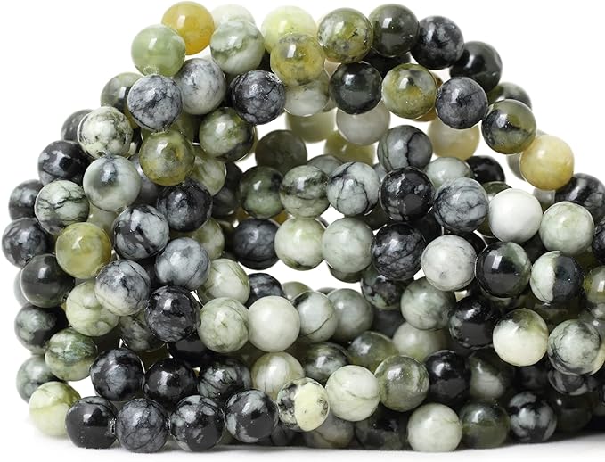 45PCS 8mm Natural Green Vine Jasper Round Loose Beads for Jewelry Making 1 Strand 15"