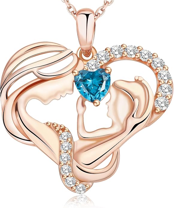 Mothers Day Gifts for Mom - Rose Heart Necklaces for Women, 925 Sterling Silver Birthstone Jewelry to My Wife Necklace, Birthday Gifts for Mother Grandma Girlfriend Her