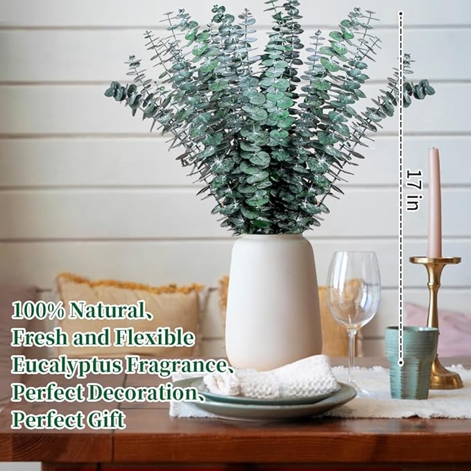 21 Pcs Real Dried Eucalyptus Stems, 17" Natural Fresh Eucalyptus Branches for Shower, Greenery Leaves for Vase Filler, Fragrance, Fresh Silk Dry Live Plants Decor