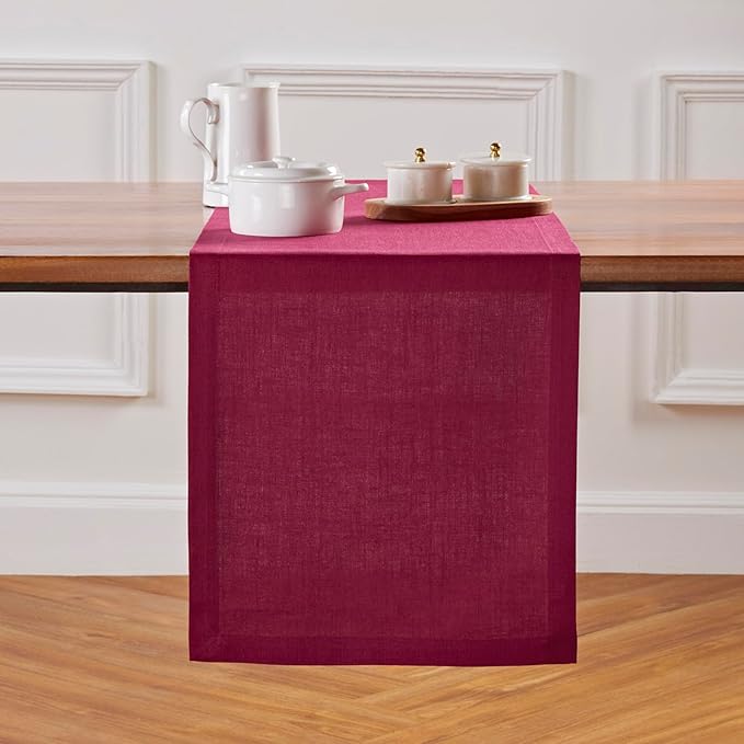 Solino Home Linen Table Runner 108 Inches Long - 100% Pure Linen Beet Table Runner 14 x 108 Inch for Valentines, Winter - Diana Medium Weight
