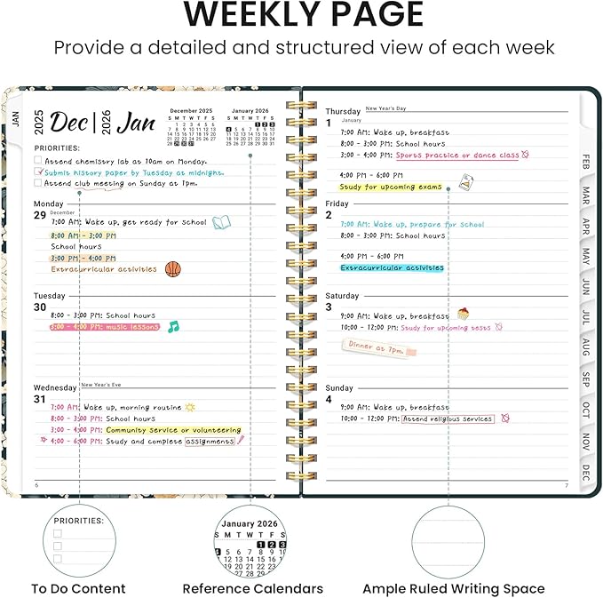 2026 Planner, Monthly and Weekly Calendar Planner for Women, Jan 2026 - Dec 2026, Hardcover Pretty 2026 Agenda Planner Book with Tabs, Spiral Bound, Perfect for School Office Home Supplies, 6.3" x 8.5" - Classic Floral
