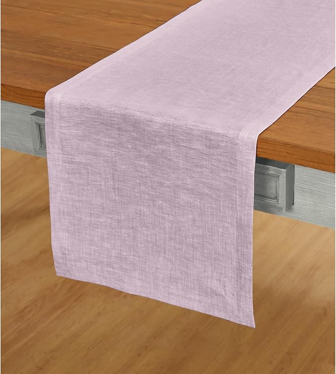 Solino Home Linen Chambray Lavender Table Runner 120 Inches Long - Athena, 100% Pure Linen 14 x 120 Inch Table Runner for Spring, Easter, Valentines
