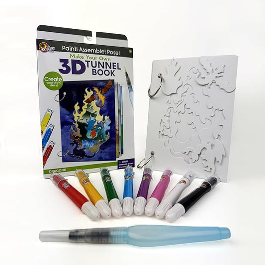 EyeConnect Crafts DIY Medium 3D Tunnel Book - Dragons | Creative Pop-in STEAM Craft Set for Kids & Teens | Build Paint & Customize with Mini Characters | Fun Pop-Up Art Activity Kit