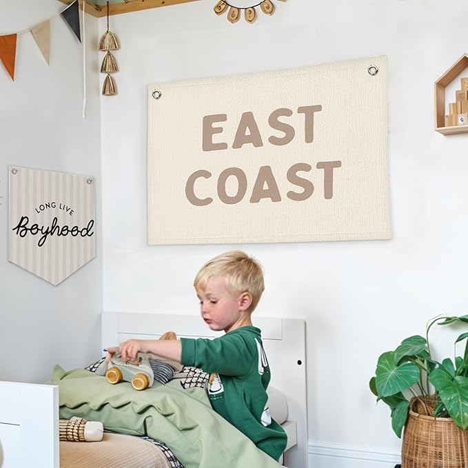 Lacama Coastal Nursery Boho Room Decor,Vintage East Coast wall art Banner, Coastal Cowgirl Wall Art Aesthetic Trendy Wall Art Dorm Decor For College Girls Canvas Banner 30x20 Inch