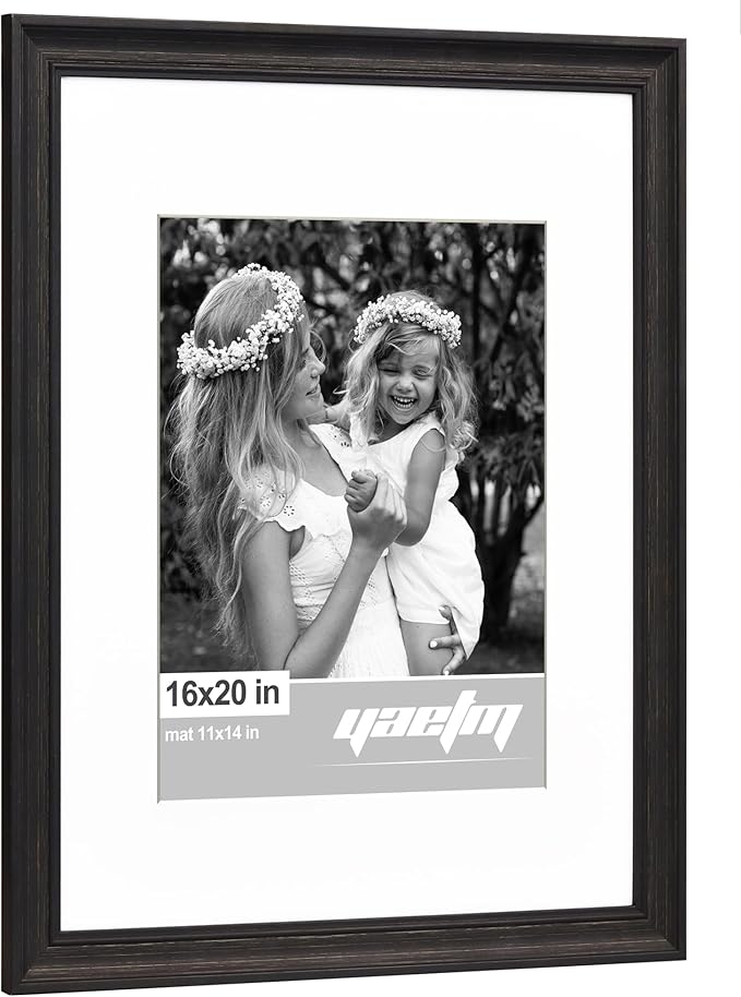 Yaetm 16x20 Picture Frame Matted to 11x14 Set of 4, 1.4" Wide Molding & Distressed Black Poster Frames 16 x 20 for Wall Gallery, Home and Office, Wall Mount (4 Pack, Black)