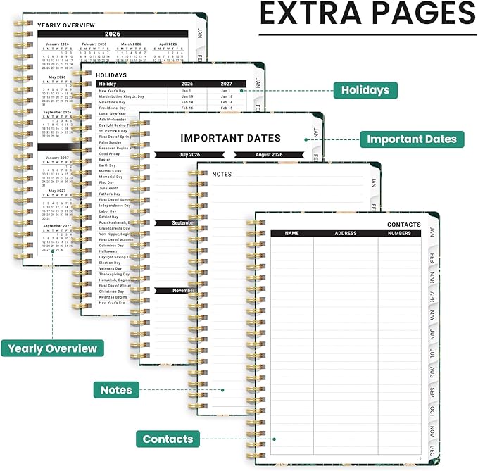 2026 Planner, Weekly and Monthly Calendar Planner for Women, Jan 2026 - Dec 2026, Hardcover Planning Agenda book with Tabs, Spiral Bound, Inner Pocket, Perfect for School Office Supplies, 6.3" x 8.5" - Botanical Waltz