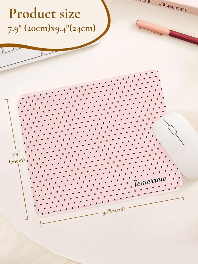 Cute Fashion Polka Dot Mouse Pad, Waterproof Aesthetics Dots Mouse Mat Design,Non-Slip Rubber Base Computer Simple Funny Mousepad,Wave Point Small Mouse Pad Desk Accessories,Light Pink