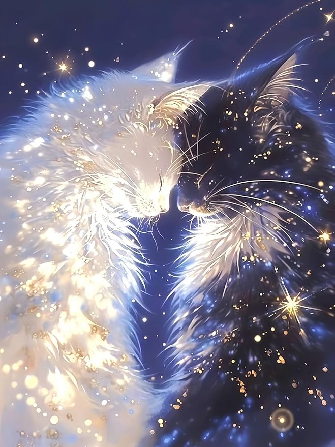 Mosaflare Paint by Numbers for Adults Beginner, White and Black Cat Adult Paint by Number Kits on Canvas, DIY Acrylic Oil Easy Painting by Numbers for Home Wall Decor 12X16 inch (Without Frame)