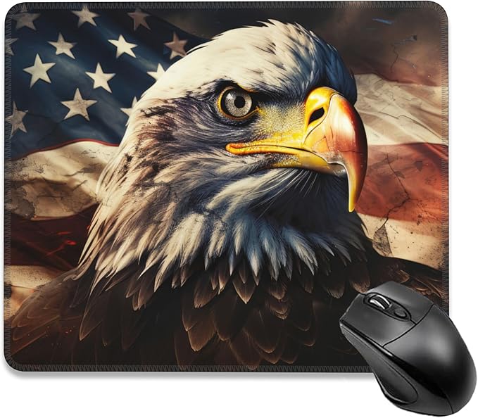 Mouse Pad, Bald Eagle On American Flag Mouse Pads for Desk,Soft Computer Mouse Mat Square Waterproof Non-Slip Rubber Base Gaming MousePads for Women Men,Laptop,Office