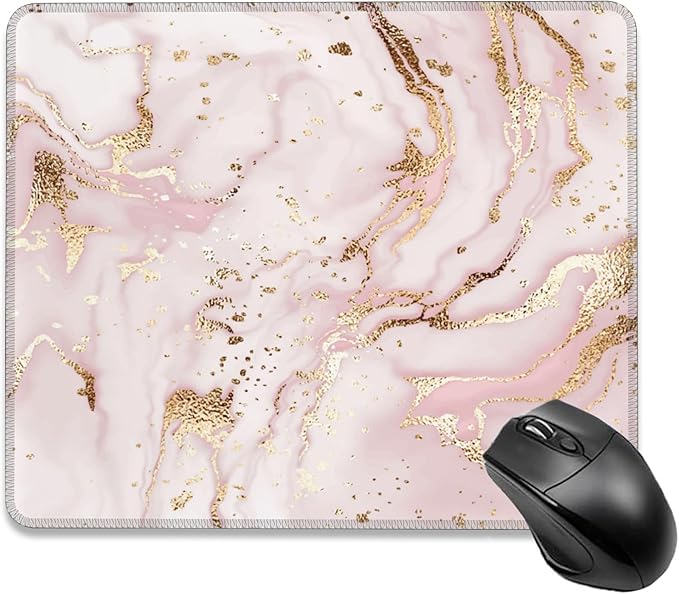 Mouse Pad, Pink Golden Liquid Marble Mouse Pads for Desk,Waterproof Anti-Slip Rubber Gaming Mouse pad with Stitched Edges for Gaming Office Laptop Computer Men Women