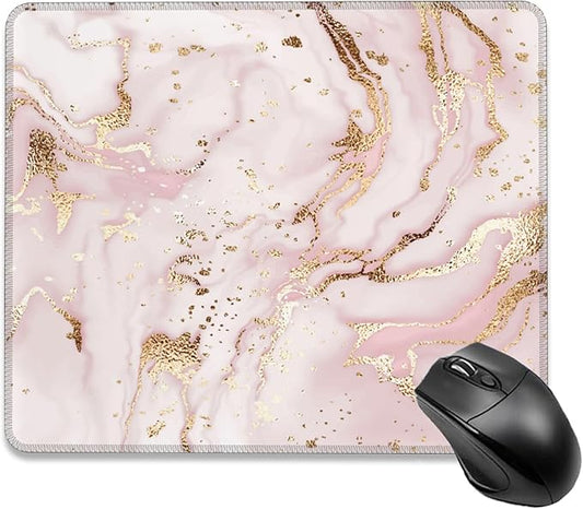 Mouse Pad, Pink Golden Liquid Marble Mouse Pads for Desk,Waterproof Anti-Slip Rubber Gaming Mouse pad with Stitched Edges for Gaming Office Laptop Computer Men Women