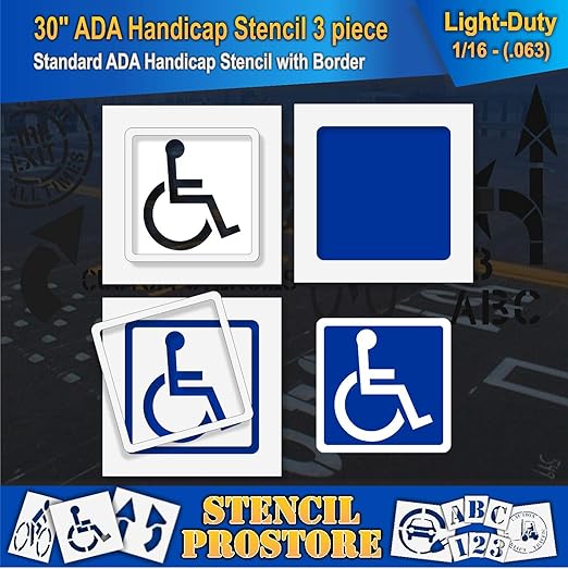 Stencil ProStore Parking Lot 30" Handicap Stencil - 3pc Set - 36" x 36" - 1/16" (63 mil) Light-Duty LDPE Plastic - ADA Compliant