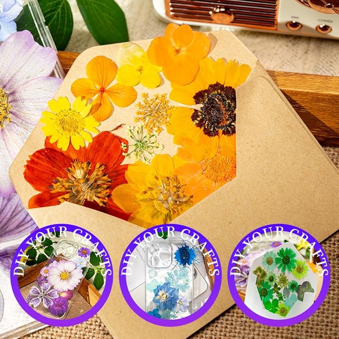 Gradient Color Dried Pressed Flowers for Resin, Real Pressed Flowers Dry Leaves Bulk Natural Herbs Kit for Scrapbooking DIY Art Crafts, Epoxy Jewelry, Candle, Soap Making, Nails Decor