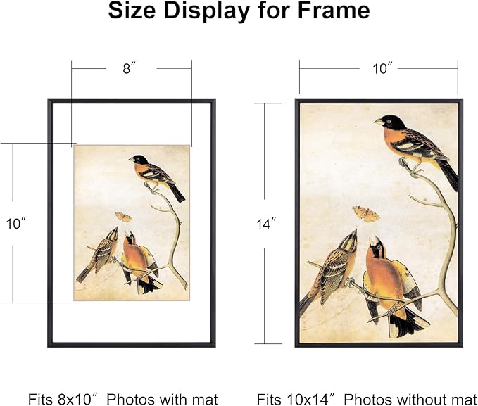 10x14 Picture Frame, Black Aluminum Metal Photo Frames with HD Glass, Fits 8x10 with Mat or 10 x 14 without Mat, Display for Wall