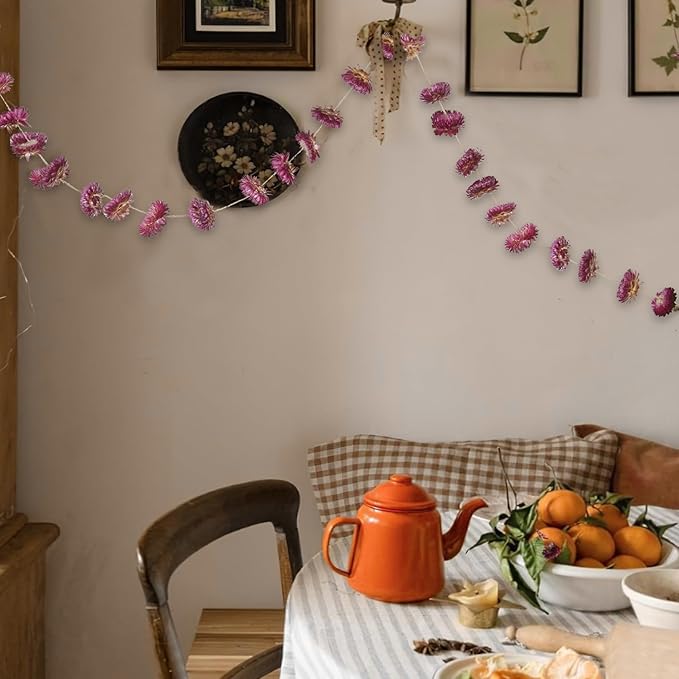 Dried Flowers Garland Real Daisy Sunflower Garlands 10.5ft 63 Pcs Natural Dried Daisy Flowers Heads Gerbera Daisies Dry Flower Arrangements for Wedding Boho Decor Home Party Wall Hanging