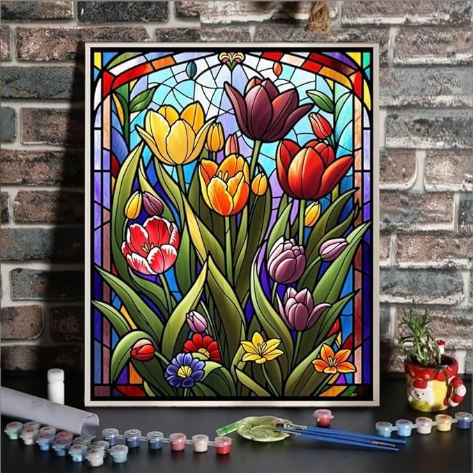 ldazao Paint by Numbers Kit for Adults Flower Adult Paint by Number Kits Acrylic Canvas Painting Kit for Beginner Adults' Paint-by-Number Kits Oil Painting Kits for Gift Home Wall Decor 16x20 Inch