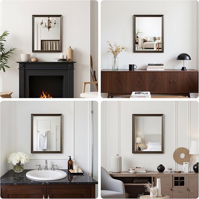 Retro Copper Effect Framed Wall Mirror, 32x40 Rectangle Mirror, Anti-desilvering Tempered Glass, Sustainable&Sturdy Frame, Anti-Rust, HD Reflection &3min Fast Setup for Bathroom Living Room