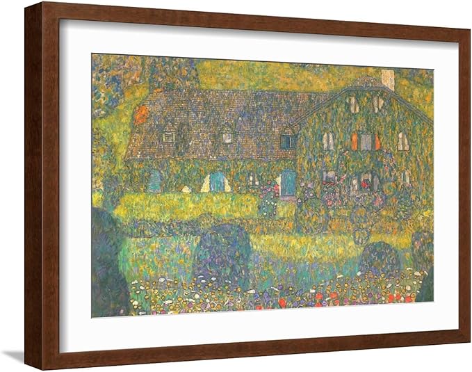 ART.COM Wall Art Print House in Attersee on Brown Frame by Gustav Klimt, 22" x 16"
