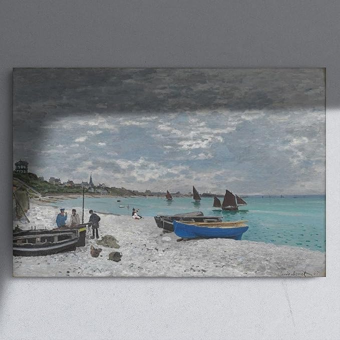 40+ Monet Famous Print Posters The Beach at Sainte-Adresse by Claude Monet Impressionism Canvas Posters Print Wall Art Bedroom Office Room Decor Gift Unframe 24×36inch(60×90cm)
