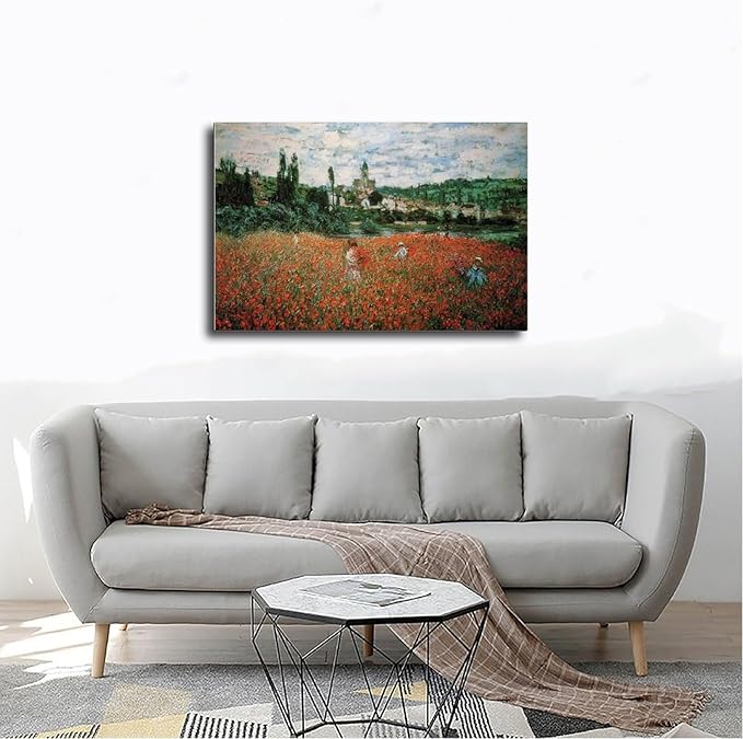 40+ Monet Famous Print Posters Poppy Field near Vetheuil by Claude Monet Impressionism Canvas Art Poster And Wall Art Picture Print Modern Family Bedroom Decor Posters Frame 12×18inch(30×45cm)