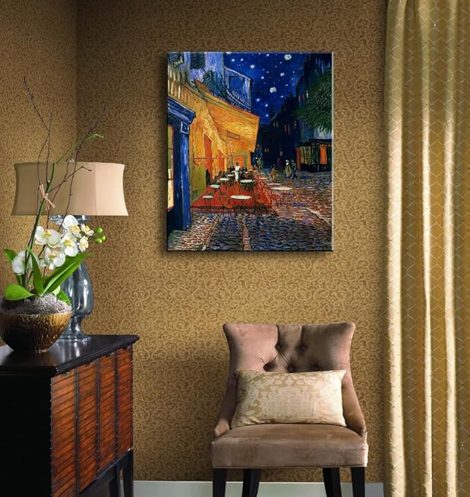 weiyiart Vincent Van Gogh Canvas Wall Art Cafe Terrace At Night Painting Classic Artwork Bathroom Picture Print for Home Decor 12"x15"