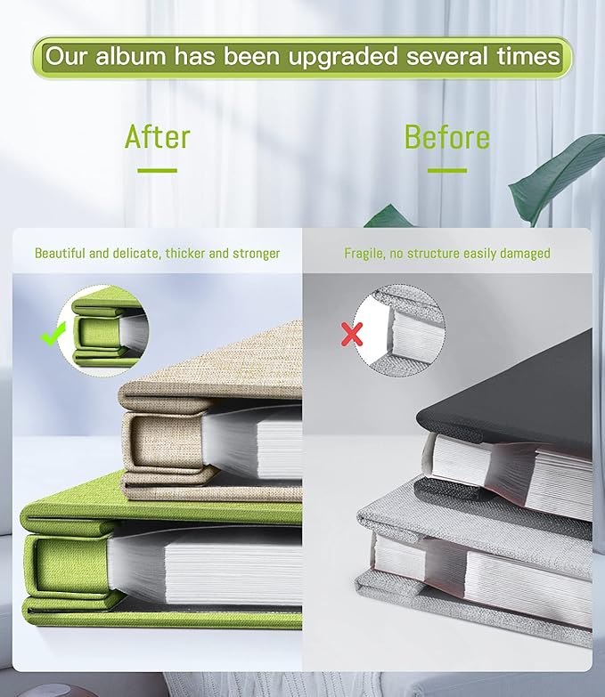 Popotop Photo Album Self Adhesive with Picture Display Window,40 Pages DIY Scrapbooking Supplies Kit for 4x6 8x10 Picture,Linen Cover Memory Book for Baby Wedding, with Scraper and Metallic Pen