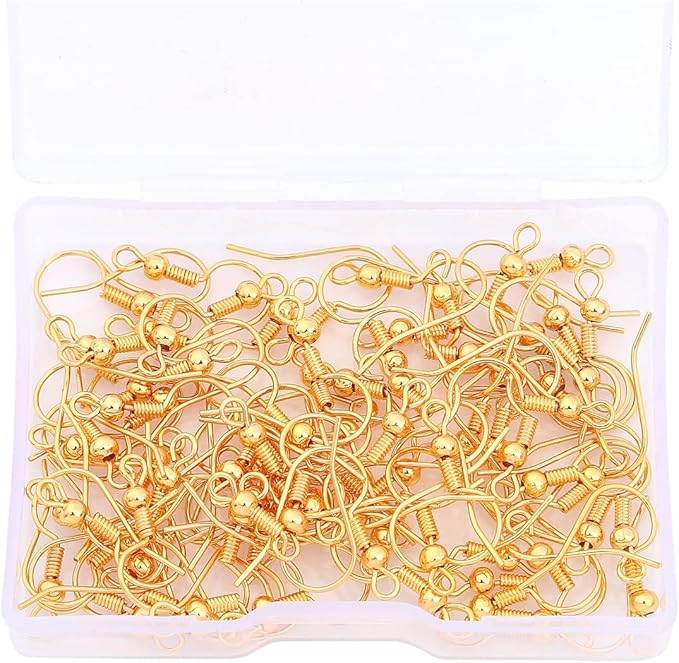 18K Gold Plated Earring Hooks 18x18mm 80pcs with Beads for Jewelry Making Findings