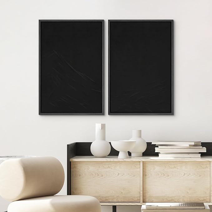 SIGNWIN Framed Canvas Print Wall Art Set Dark Black Color Field Landscape Abstract Shapes Illustration Modern Art Minimalism Decorative Nordic for Living Room, Bedroom, Office - 24"x36"x2 Black