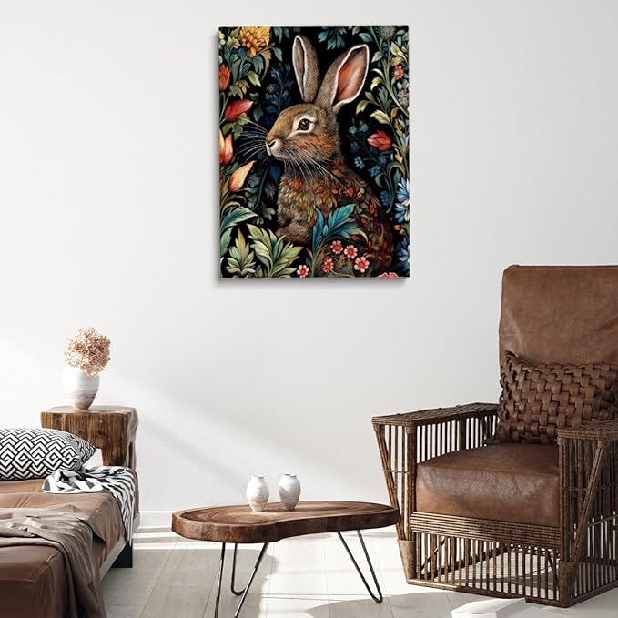 William Morris Poster Bunny Rabbit Art William Morris Prints Exhibition Print Posters Vintage Wall Art Textiles Wall Art for Living Room Bedroom 24x36in Large Frame