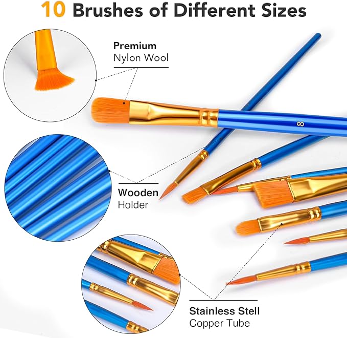 ESRICH Acrylic Paint Canvas Set,104 Piece Professional Painting Supplies Kit with 4 Wood Easel,4 * 12Colors,4 * 10 Paint Brushes,Canvas Etc,Premium Paint Kit for Kids Students Artists Beginner