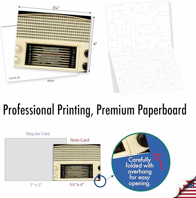 The Best Card Company - 10 Fun Cards for All Occasions for Men and Women (4 x 5.12 Inch) - Boxed Assorted Notecard Set, Blank Inside - Radio Days M3086-NB