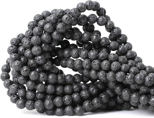 6mm 60PCS Black Lava Volcanic Stone Gemstone Round Loose Beads for Jewelry Making 1 Strand 15"